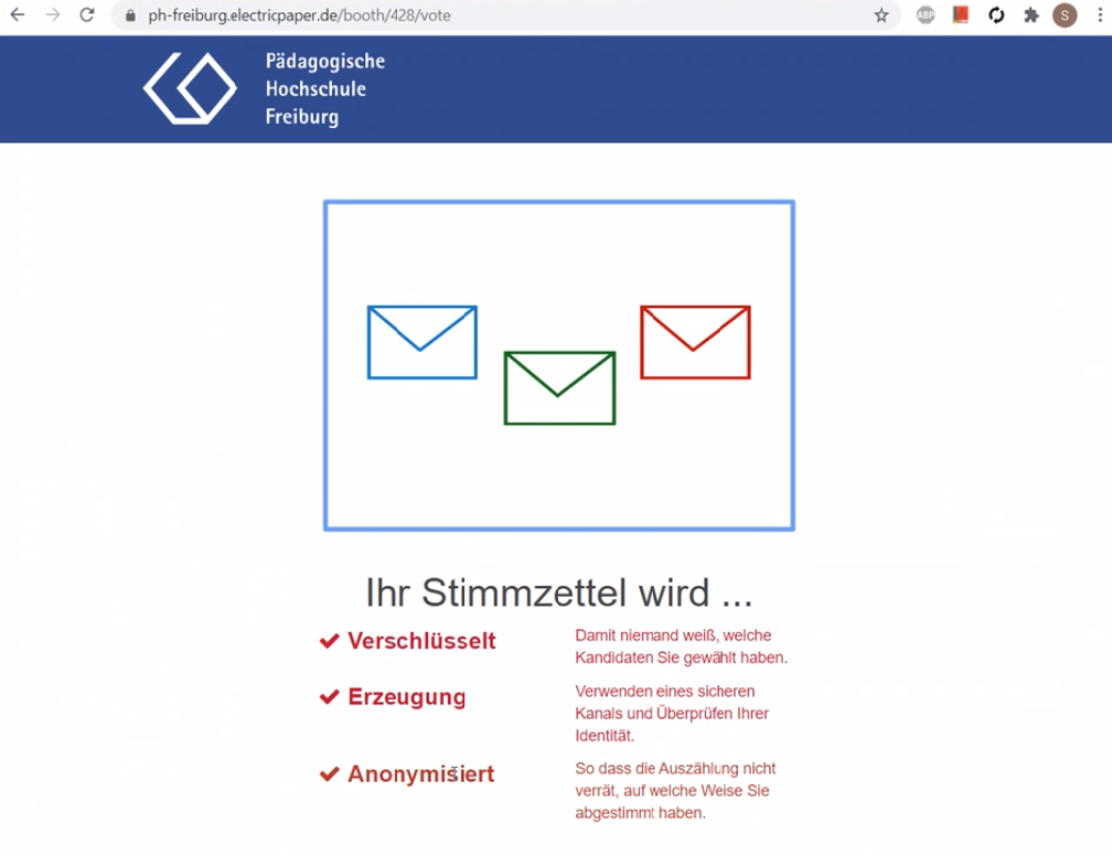 Sichere Stimmabgabe in der Online-Wahlkabine der PH Freiburg