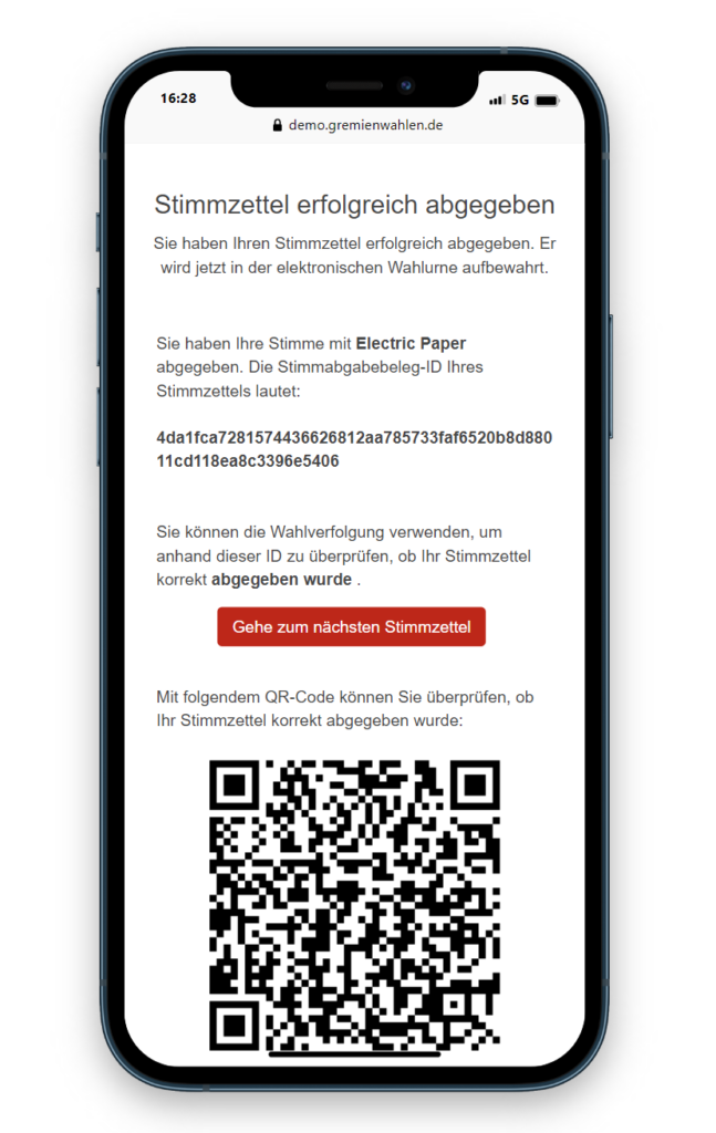 Darstellung des Stimmzettel-Tracker des Online-Wahlsystems auf einem Handy