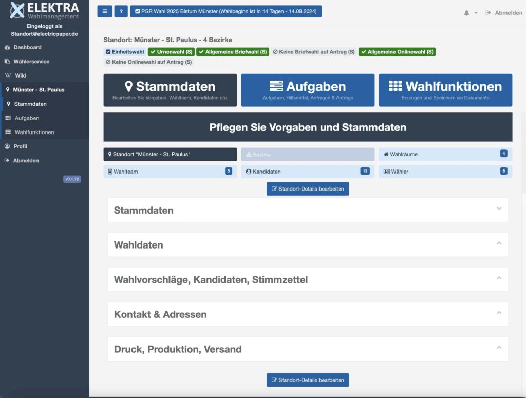 Elektra Dashboard zur zentralen Steuerung von Wahlprojekten